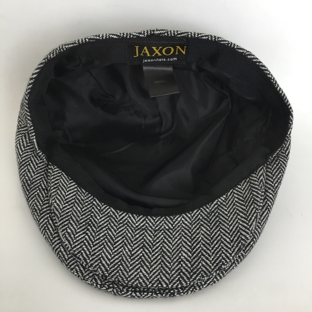 Jaxon Men’s Newsboy Wool Herringbone Cap Flat Hat Black White Size Small - Picture 7 of 10